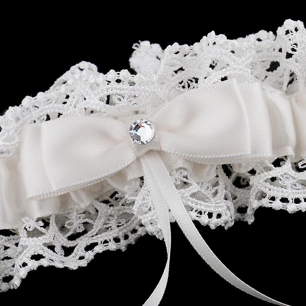 Beige Lace Bowknot Rhinestone Wedding Garter Gift Bride Bridesmaid Accessory