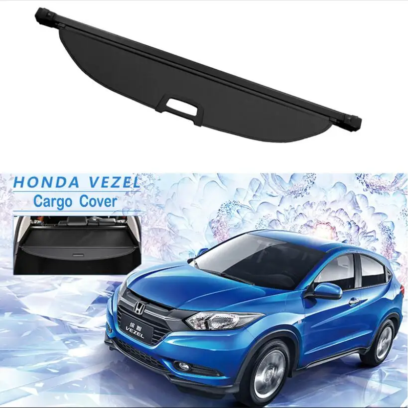 Car Rear Trunk Parcel Shelf Retractable Cargo Cover Luggage Shade Shield for Honda Vezel HR-V XR-V 2014-2021 Styling Anti-theft peep Security Shield Panel Interior Accessories Black 