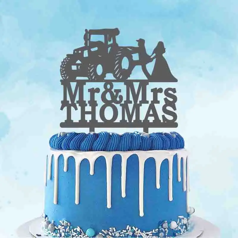 Personalized Tractor Wedding Cake Topper Custom Mr Mrs Name Country
