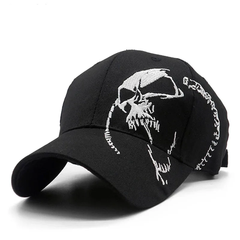 EmbroideredSkullCapForMenCottonSportsBaseballCapsFashionBlack