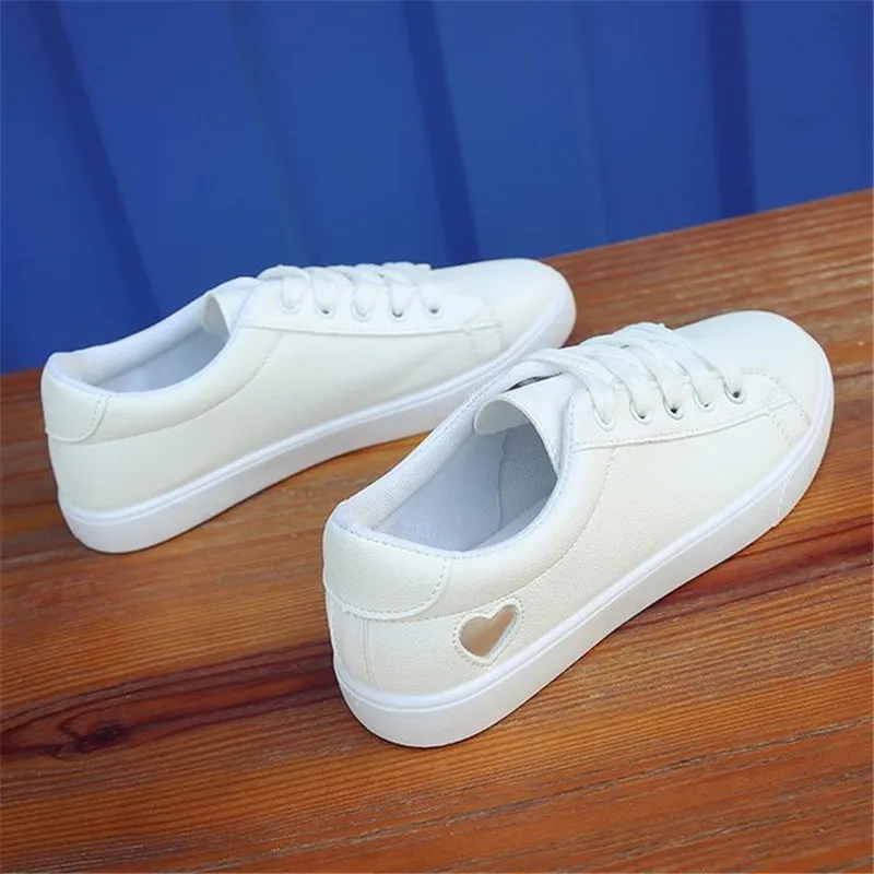 Women's Casual Flat Heart Lace-up With Fashion Skate Shoes Ladies Breathable Lovely Designer White Sports Shoes 39 Women's Shoes