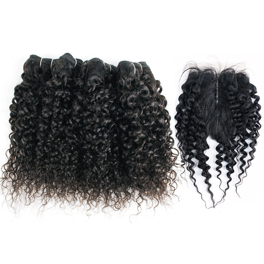 MOGUL HAIR 50g/pc 4/6 Bundles with Closure Jerry Curly Bundles With Lace Closure Natural Color Brown Remy Hair short bob style