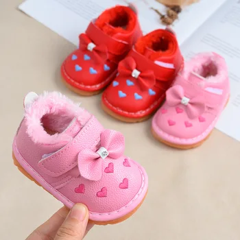 

Winter girls baby boots princess cotton shoes kids soft bottom shoes plush velvet warm boots children girls shoes with bow