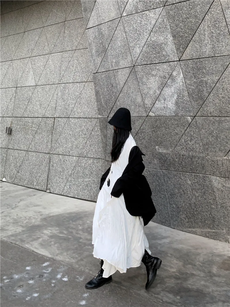 XITAO Irregular Dress Fashion New White Single Breast Full Sleeve 2020 Autumn Goddess Fan Casual Style Loose Dress ZP3683