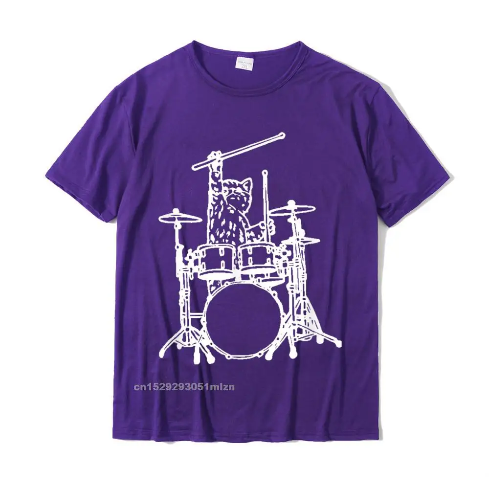Casual Tops T Shirt Slim Fit Round Neck comfortable Short Sleeve 100% Cotton Fabric Men T Shirts Unique Tee-Shirts In My Head My Cat Always Play Drums Funny T-Shirt__3982 purple