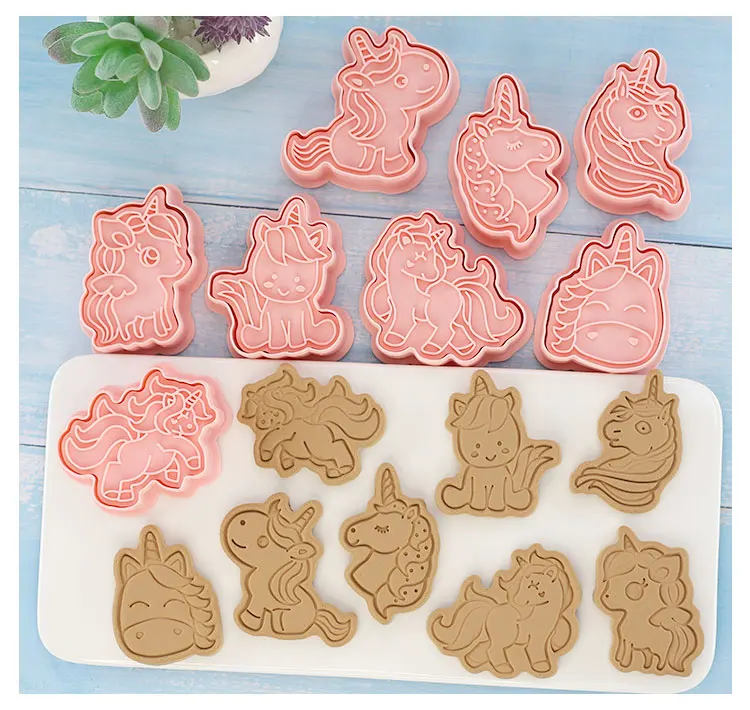 8pcs Unicorn Cookies Cutters Mould 3D Cartoon Plastic Biscuits Mold DIY Fondant Embossing Molds Cake Decorating Tools Bakeware | Дом и сад