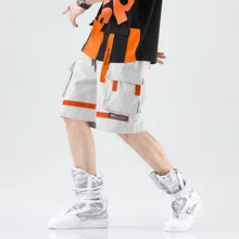 Модные мужские повседневные шорты с несколькими карманами в полоску Лоскутные шорты Свободные дышащие больших размеров мужские шорты-Карго