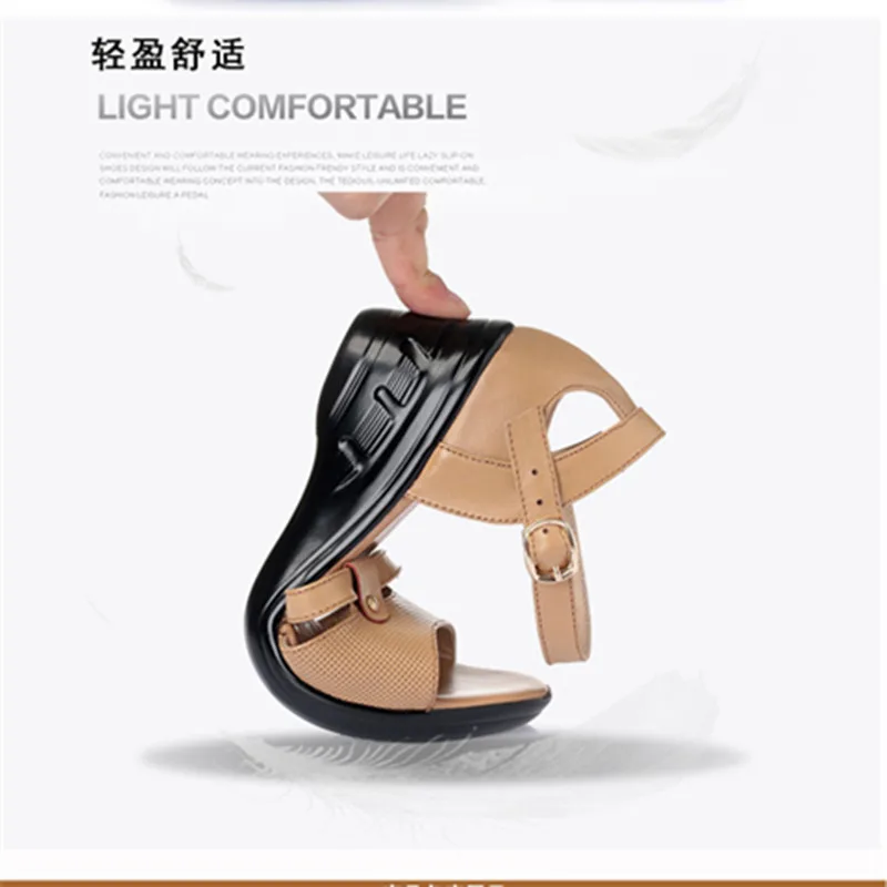 

2019 Summer Genuine Leather Soft Bottom Mom Sandals Peep-toe Sandals Slanted Heel Flat Elderly People WOMEN'S Sandals Large Size