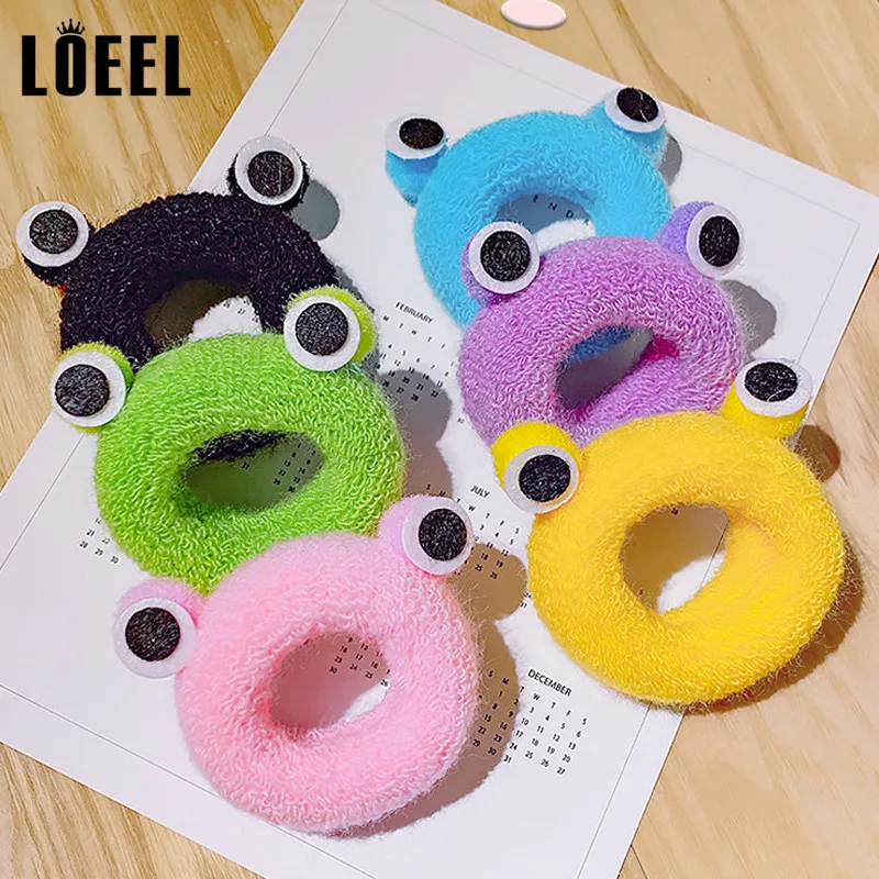 5Pcs/Pack Mixed Color Cute Frog Towel Elastic Hair Rubber Band Candy Cartoon Scrunchies Headbands Accessories Female |