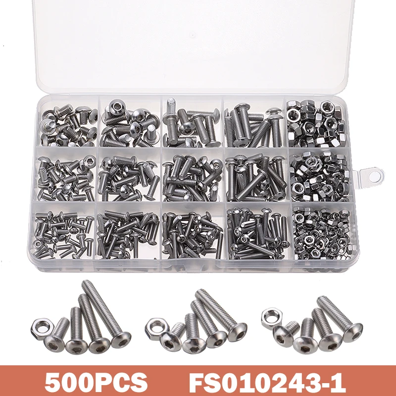 

500pcs M3 M4 M5 304 Stainless Steel Screw Assortment Kit Hex Socket Cap Head Bolts Screws Nuts Kit