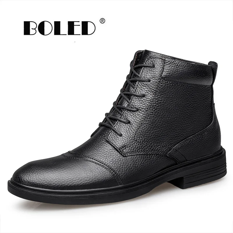 

Vintage Style Men Boots Waterproof Warm Plush Natural Leather Ankle Snow Boots Outdoor Plus Size Autumn Winter Shoes Men