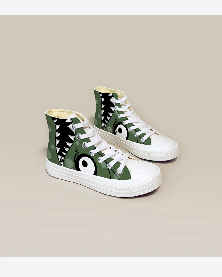 Amy und Michael Anime Cartoon Dino handbemalte Segeltuchschuhe junge Teenager Studenten Hallo Tops Plimsolls Frau vulkanisierte Schuhe – Detail 3