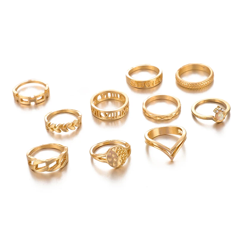 Tocona, бохо, полые геометрические золотые кольца для женщин, листья, роскошный опал, кристалл, камень, волна, свадебные кольца, ювелирные изделия, аксессуары 9077 - Цвет основного камня: gold