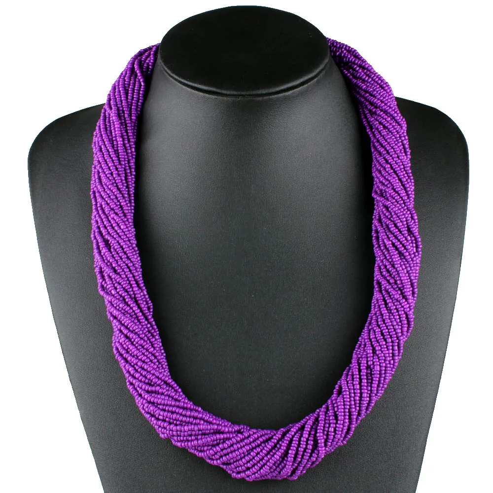 Ожерелье с маленькими бусинами Claire jin, женское ожерелье ручной работы, скрученное богемное ожерелье, этнические ювелирные изделия в стиле бохо, летние модные аксессуары - Окраска металла: Purple