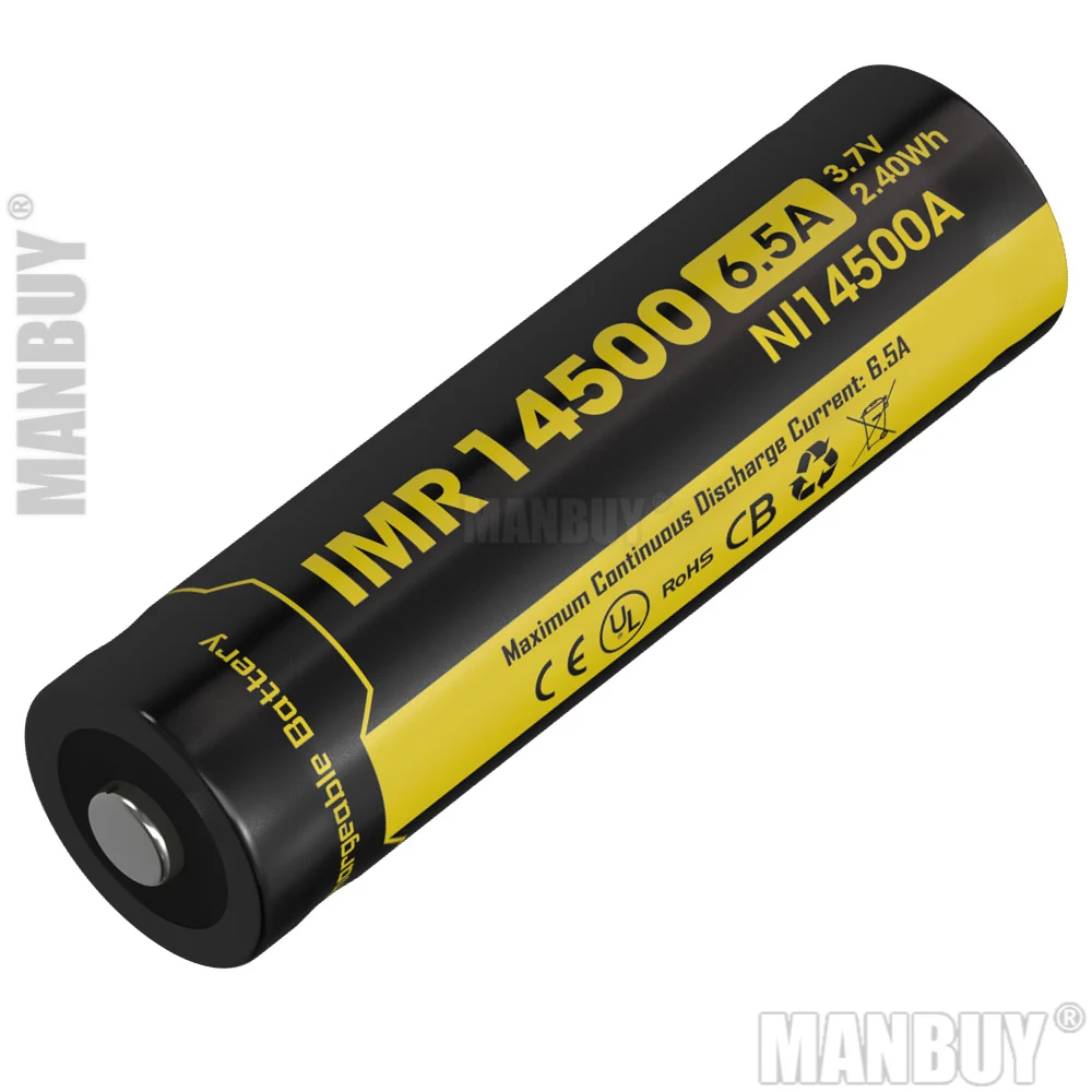 NITECORE IMR14500 650mAh 6.5A 3.7V 2.4Wh High Drain Device Li-Mn Rechargeable Battery 500 Times charge-discharge Cycles NI14500A | Лампы и
