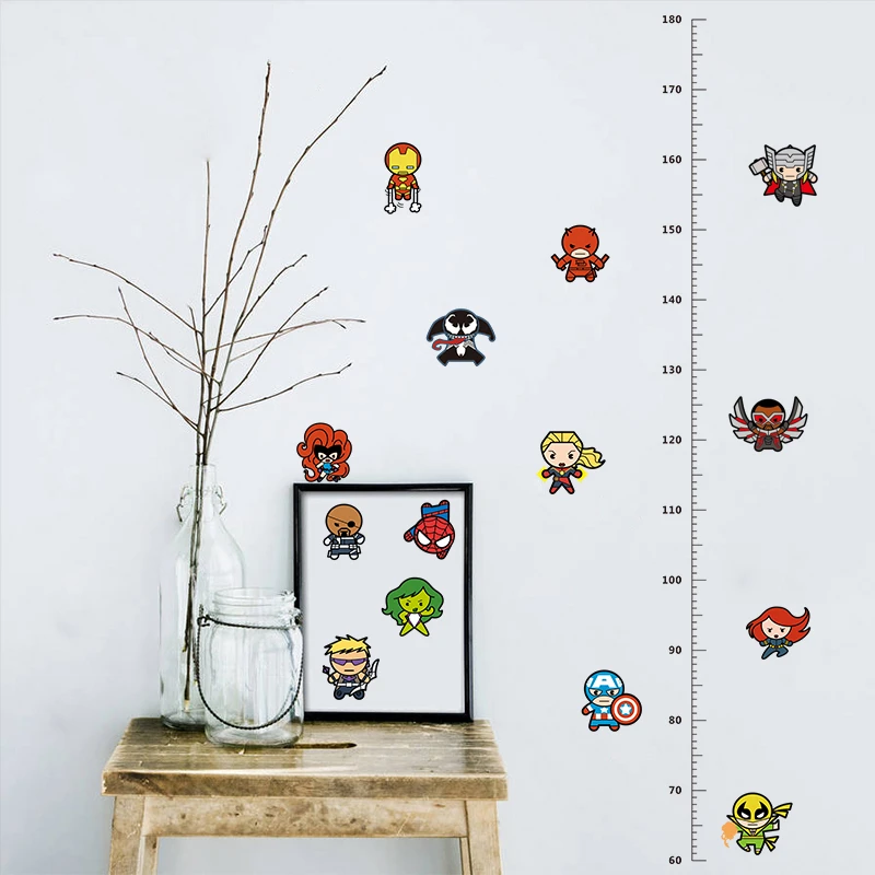 Marvel Avengers Height Measure Chart Wall Stickers For Kids Rooms Decals Art Children Room Decoration Poster Cartoon Boy's Gift