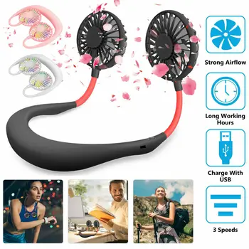 

Portable USB Rechargeable Neckband Sport Fan Lazy Neck Hanging Dual Cooling Fan