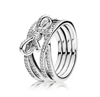 

Authentic 925 Sterling Silver Ring Delicate Sentiments Ribbon Twisting Rings For Women Wedding Party Gift Fashion Jewelry