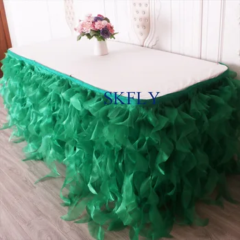 

SK010D gorgeous new color custom made wedding dark green organza curly willow table skirt with velcro