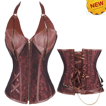 

New S-2XL Women's Steampunk Gothic Boned Waist Trainer Corset Bustier Faux Leather Cincher Slimming Body Shaper Corselet