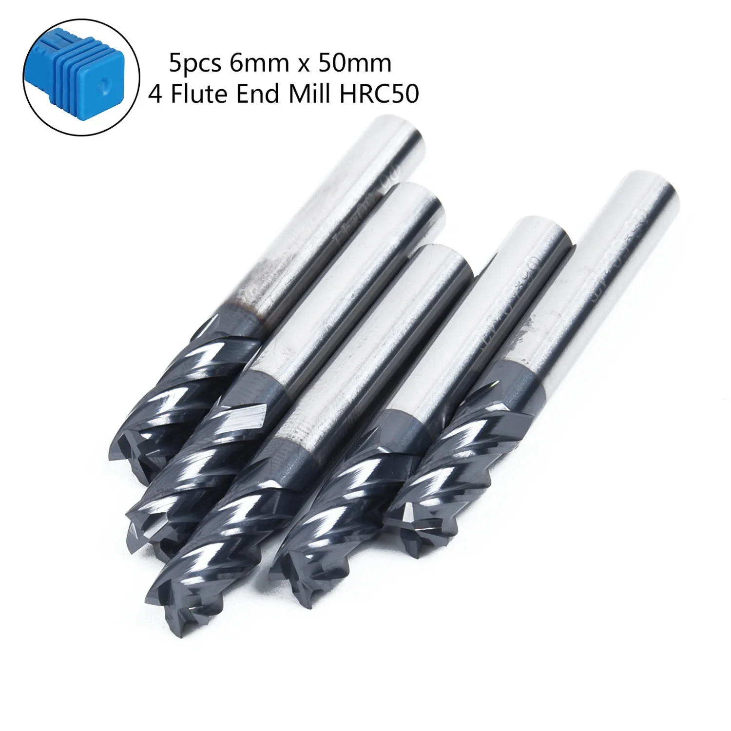 5* 6mm X 50mm Tungsten Carbide 4 Flutes End Mill CNC Milling Cutter HRC50 TIALN