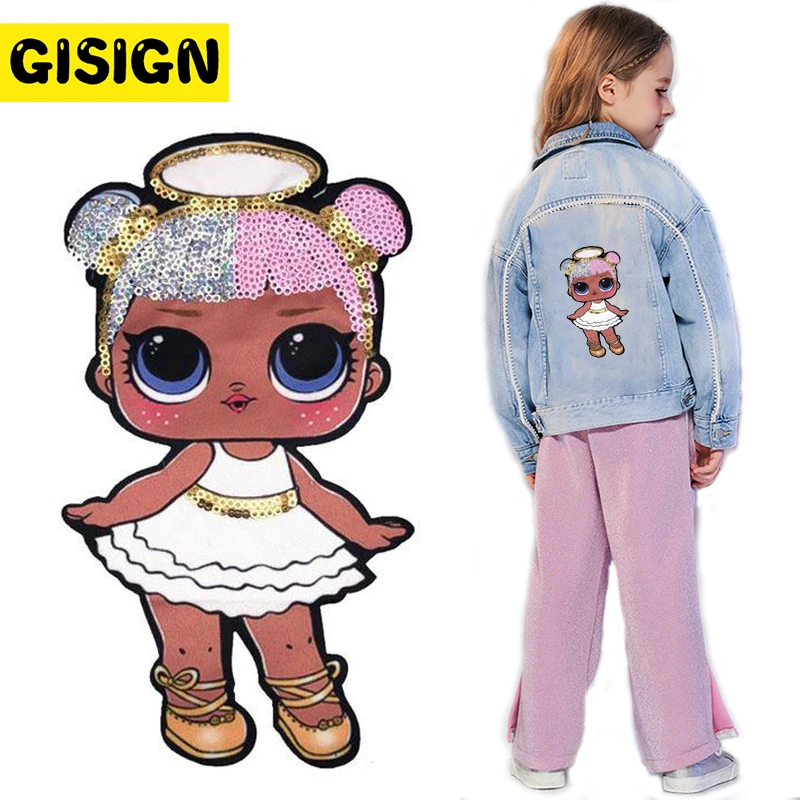 

DIY Cartoon Doll Sequin Patches for Clothes Dress LOLS stickers Child Popular Sew On Jacket surprised Girl Decoration Toy