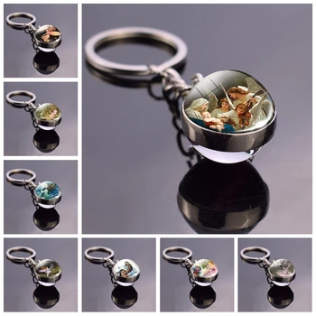 

Angels Pattern Romantic Art Glass Ball Keychain Angel Wings Fairy Tale Pendant Women Fashion Jewelry