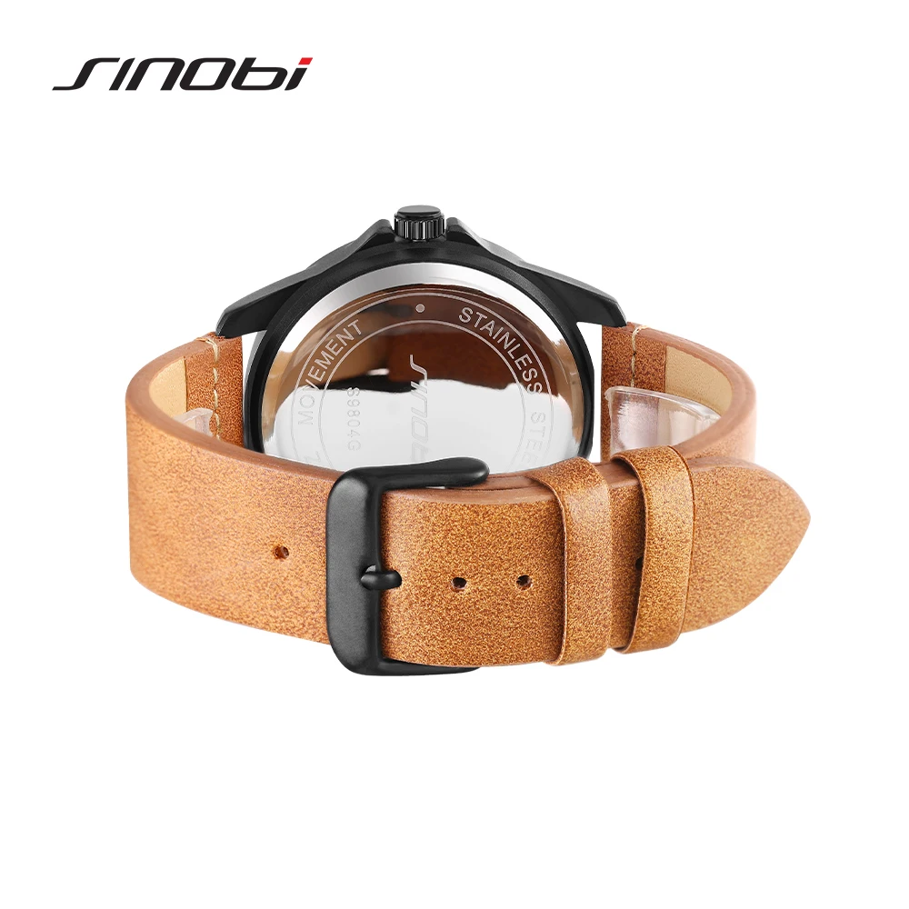 2019 New SINOBI Mens Watches Simple Sports Military Watches Men's Luxury Brand Fashion Casual Brown