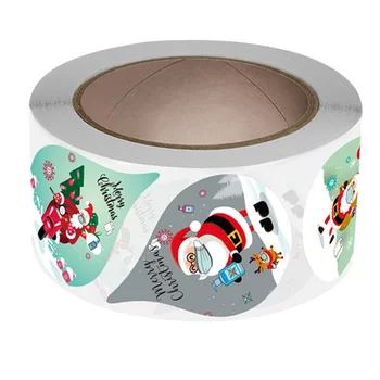 

1 Roll/ 500pcs Christmas Sticker Prime Adhesive Durable Sturdy Label Roll Christmas Sticker for Home