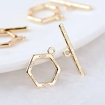 

6 Sets O:12MM T:20MM 24K Gold Color Plated Brass Hexagon Bracelet O Toggle Clasps High Quality Diy Jewelry Accessories
