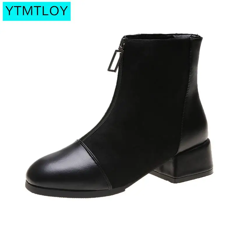 Black Brown Western Ankle Boots Women PU Leather High Heel Booties Heels Short Motorcycle Shoes Ankle Boots For Women