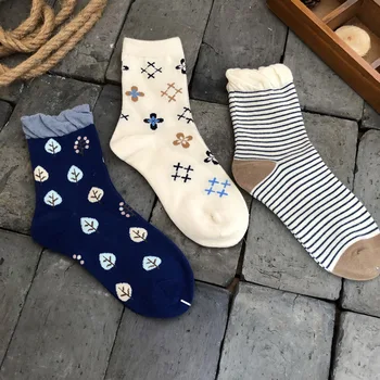 

Sweet Woman Sock Ladies Thin Socks Leaves Stripe for Women Colorful Style Short Sox Female Cotton Trendy Spring Summer Sokken