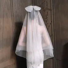 2 уровня для женщин Тюль романтическая свадебная вуаль бант лента свадебные аксессуары для волос