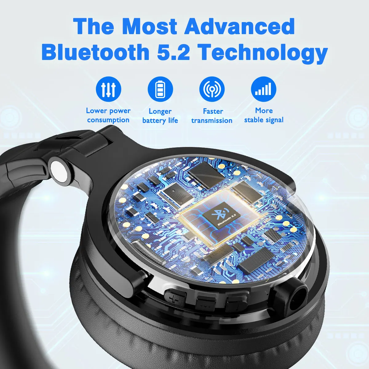 Oneodio sem Fio Fones de Ouvido com Microfone Tempo de Jogo Fones de Ouvido Estéreo para pc Bluetooth Dobrável Graves Profundos Telefone 80h V5.2 - Image 3