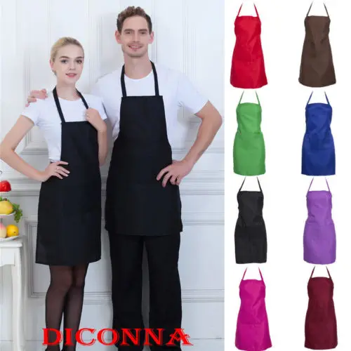 

Newest High Quality 8 Colors Plain Apron+Pocket For Chefs Butcher Kitchen Cooking Craft Baking