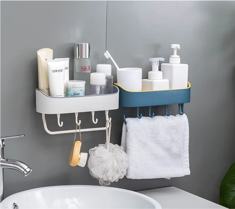 Bathroom Corner Towel Shelf Adhesive Storage Rack Shower Shelf With Towel Hook Hanger Kitchen Bathroom Accessories Bathroom Shelves Aliexpress