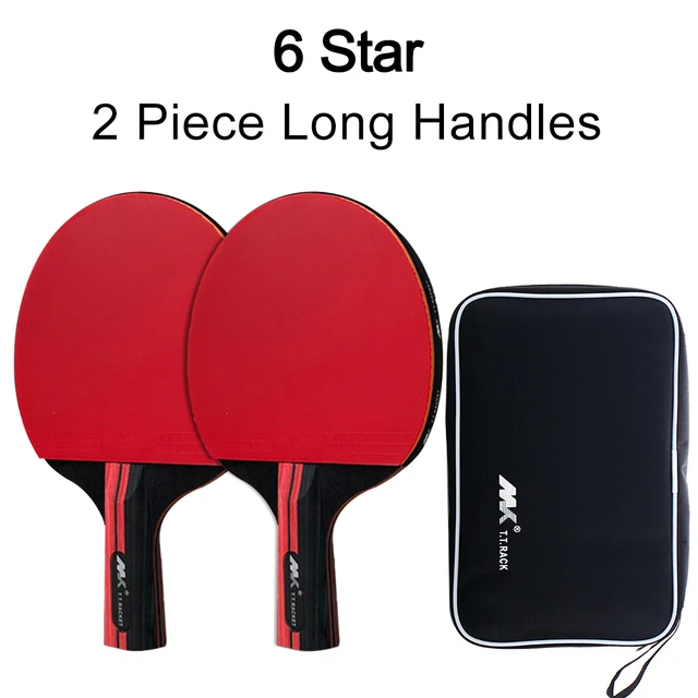 2Pcs/Lot Table Tennis Bat Racket Good Control Long Short Handle Ping Pong  Paddle Racket Set With Bag 6 Star 2 Long