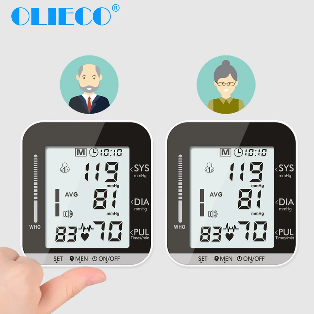 OLIECO Electric Wrist Blood Pressure Monitor Voice Broadcasting 2 Person Data Memory Big LCD Screen Tonometer Sphygmomanometer | Красота и
