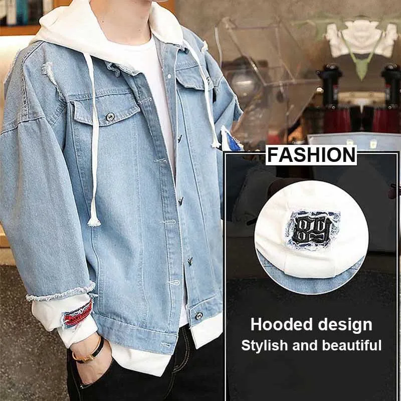 Denim Jacket Hooded Outwear Coat 