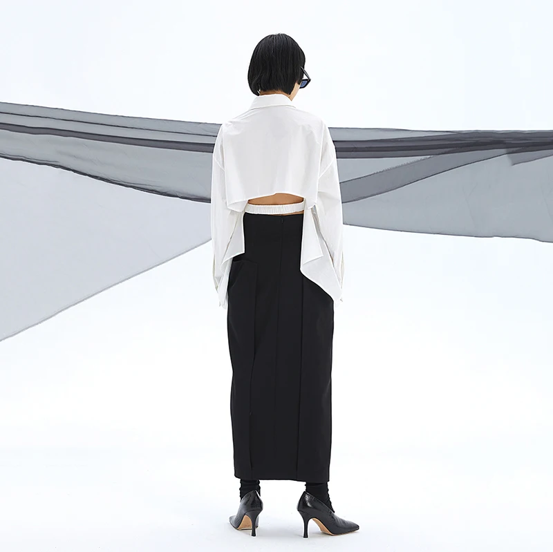 [EAM] Women White Irregular Cross Backless Blouse