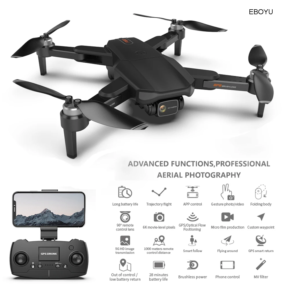 

EBOYU F188 GPS Drone with Brushless Motor 5G WiFi FPV 6K HD Camera GPS Return Positioning Foldable RC Drone Quadcopter Toy RTF