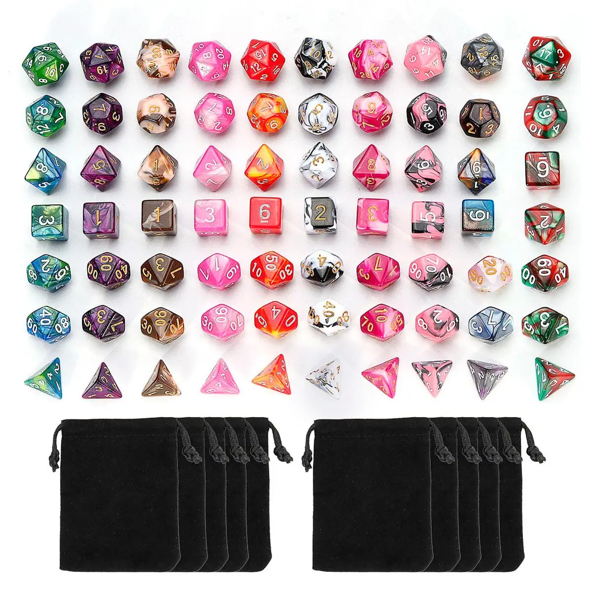 7Pcs Dice Set Polyhedral Mixed Color For RPG Role Playing Game Board + Storage Bag | Спорт и развлечения