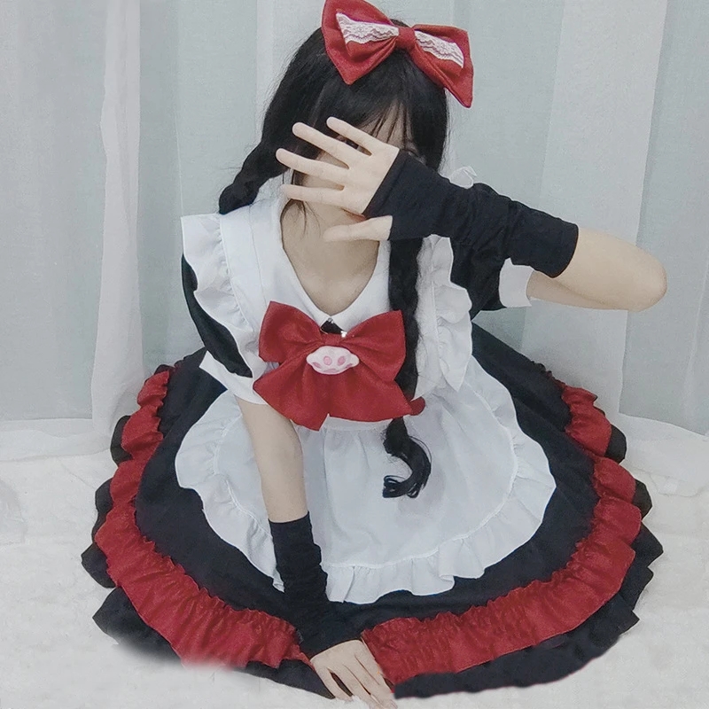 

Lolita Dress Preppy Gothic Dark Black Red Maid Outfits Halloween Costumes For Women Japanese Anime Cosplay Doll Devil Witch