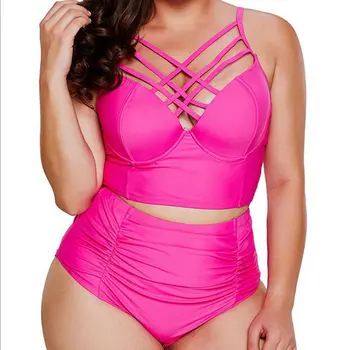 

XL-5XL Overweight Women Large Size Plus Fat Swimsuit Sexy High Waist Bikini Two-Piece Suit Gathered Slim Swimsuits Beach Bikinis