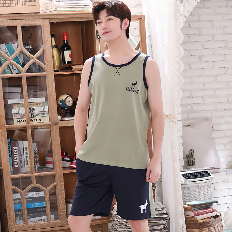 New 2022 Summer Men Pyjamas Vest Male 
