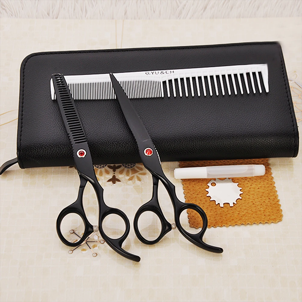 

Professional Hairdressing Scissors Cutting+Thinning Barber Shears High Quality Personality Black Stainless Steel Hair Scissors