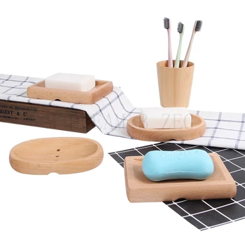 

Natural Wooden Soap Dishes Bathroom Shower Storage Rack Solid Portable Wood Drain Soap Tray