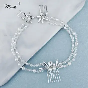 

Miallo Bridal Wedding Hair Jewelry Long Crystal Pearl Hair Comb Clips for Women Accessories Silver Color Bride Headpiece Gifts