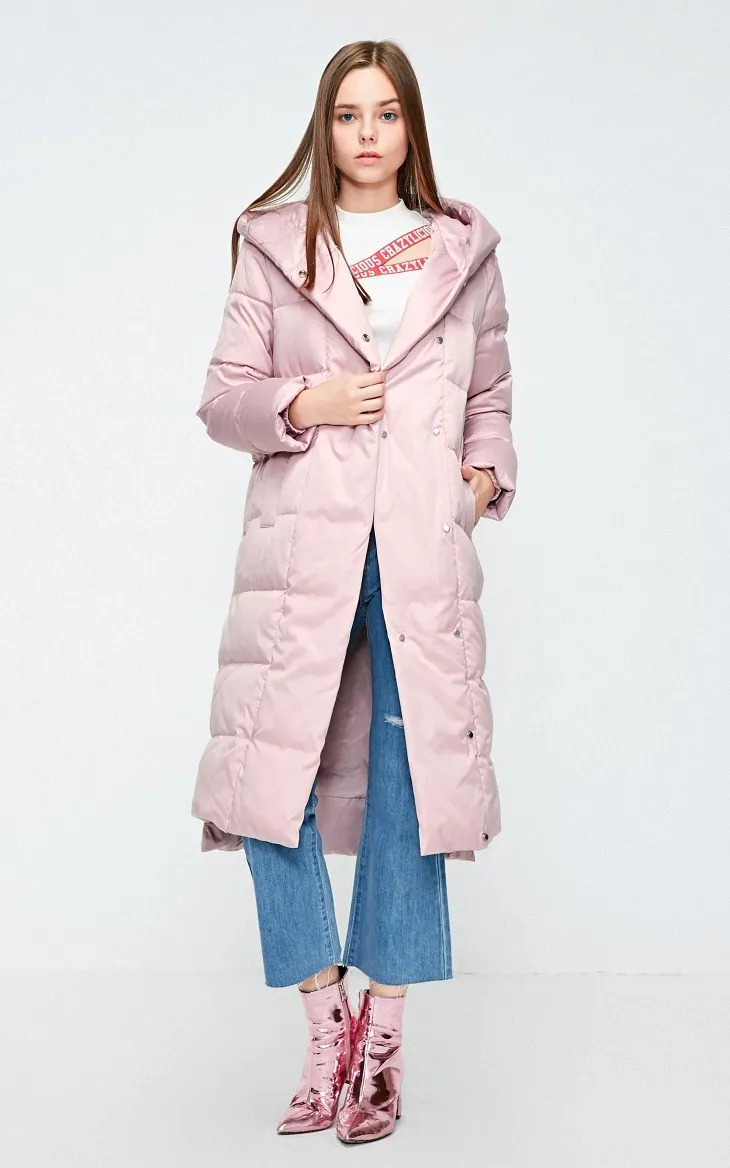 Vero Moda Women's Glossy Button Hooded Long Down Jacket | 318412508