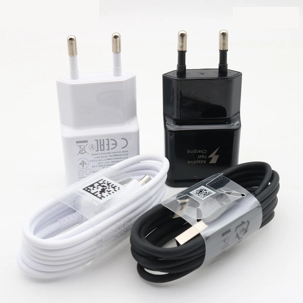 Быстрое зарядное устройство для samsung S10 S8 S9 Plus 9V1. 67A адаптер с вилкой европейского стандарта 2A type-C кабель для samsung A40 A50 A70 Note 8 9 зарядное устройство для телефона